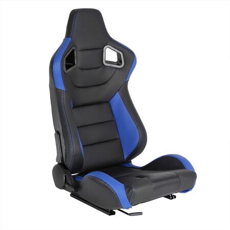 Spec-D Tuning Racing Seat - Black With Blue Pvc - Right Side, PK2 RS-2854R